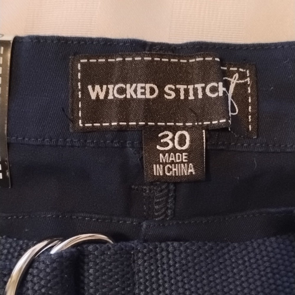 Wicked Stitch Men Navy Blue Flex Fabric With Side Pockets & Belt, Size: 30, NWT - Picture 3 of 9